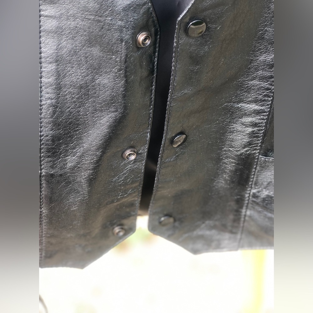 Vintage 90s grunge punk biker black leather side lace up leather vest - Picture 4 of 11